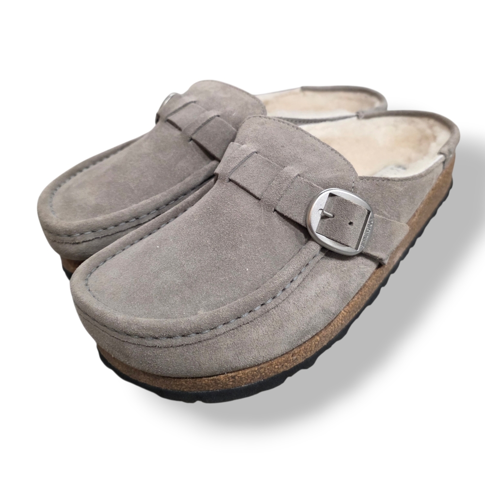 New! Birkenstock Taupe Suede Slip-On Sandals Burkley Clog Size 38